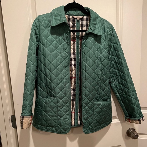 Green Burberry zip quilted jacket